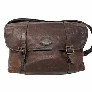 Fossil Mens Estate Messenger East West Bag Brown Adjustable Strap Leather Large